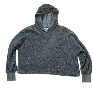 Bongo Womens Y2K XL Grey Marl Eyelash Knit Fuzzy Cropped Pullover Hoodie Sweater